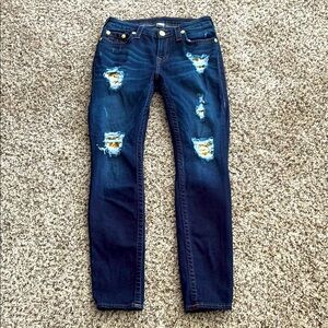True Religion Jeans Skinny Gold Sequins Distressed SZ 29 Y2K